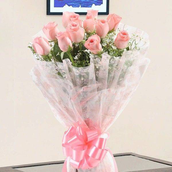 10 Pink Roses Bouquet - YuvaFlowers