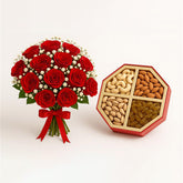 12 Red Roses And 1 Kg Dry Fruits
