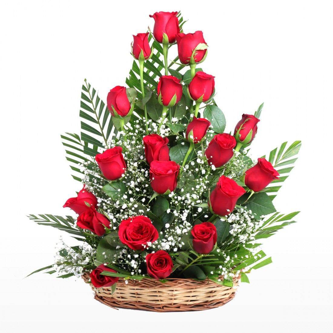 20 Red Roses In Basket - YuvaFlowers