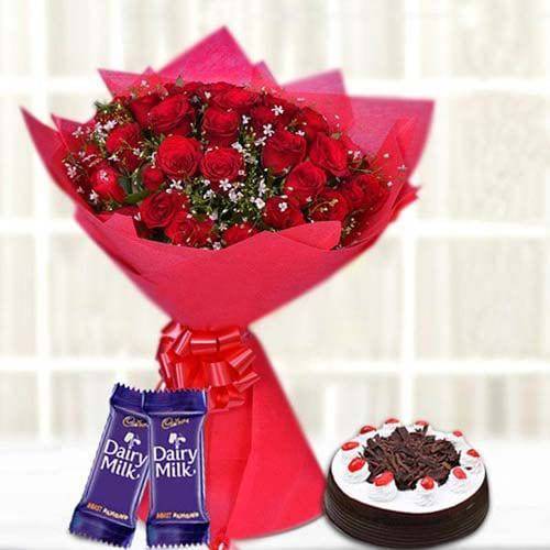 30-Red Blooms With Choco Treats - YuvaFlowers