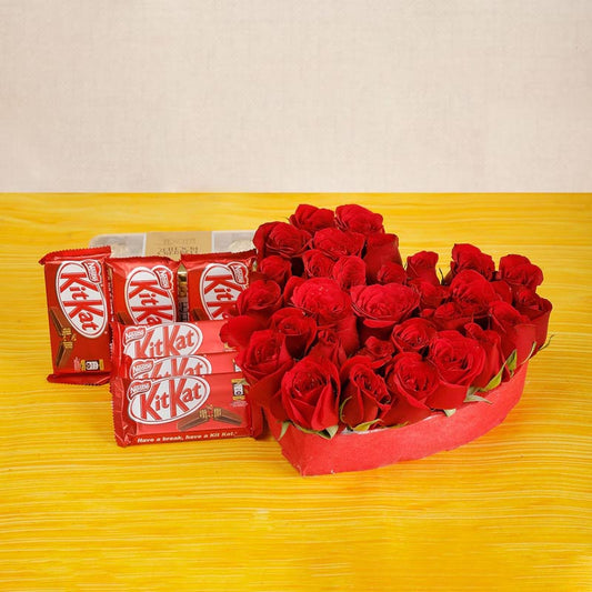 30 Red Roses And Kitkat Chocolates