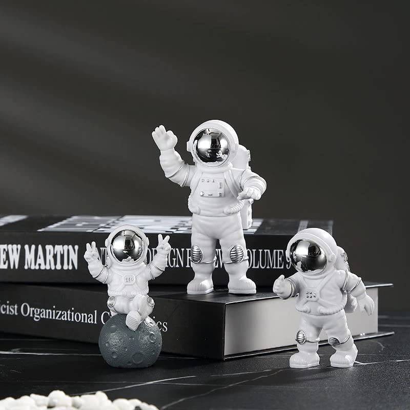 3pcs Astronaut Figurine Home Decor Astronaut Statue Study Office Desk Decor Showpiece Gift Decoration Accessories Outer Space PVC Sculpture (Golden) - YuvaFlowers