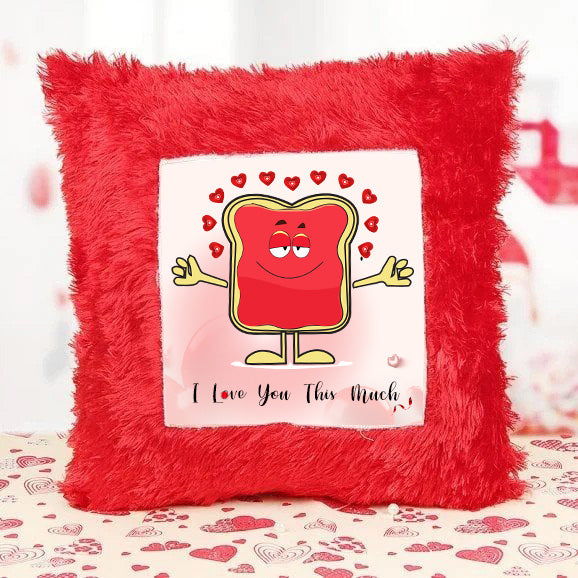 Printed Cushion Cover With Filler Red Love You This Much - YuvaFlowers