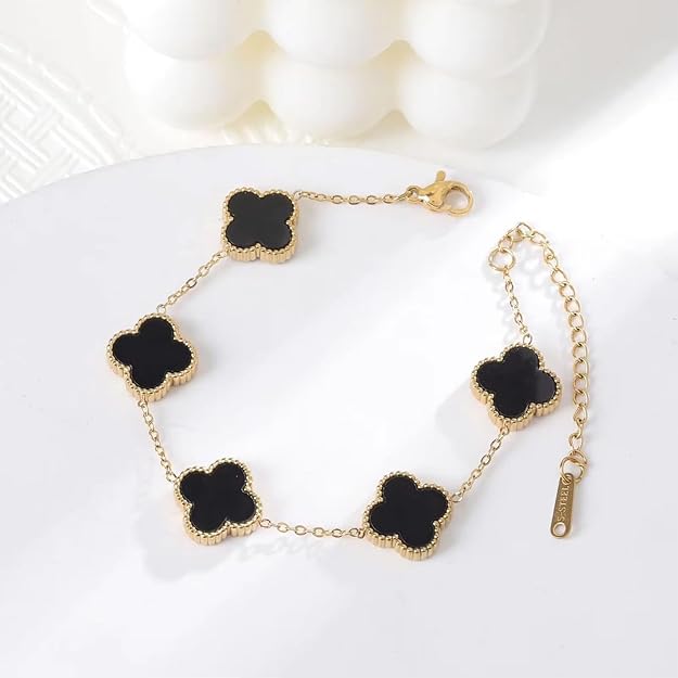 Black Floral Clover Bracelet