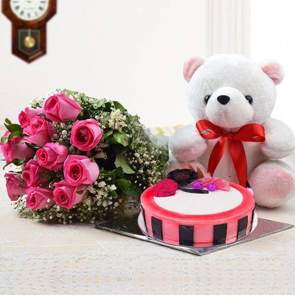 Amazing Roses and Teddy Bear Combo - YuvaFlowers