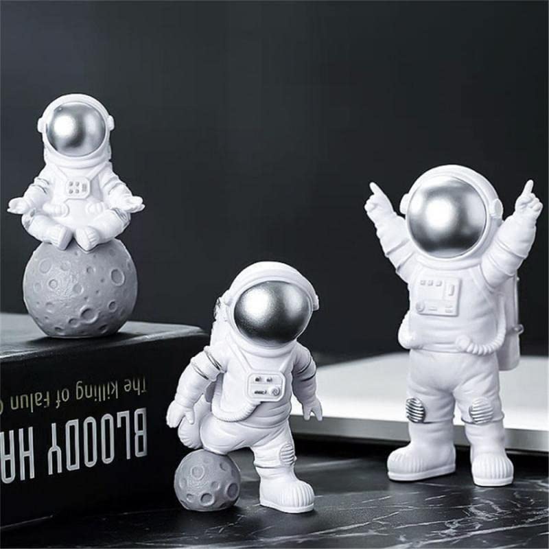 Astronaut Spaceman Statue Ornament Home Office Desktop Figurine Decors Set of 3 - Golden - YuvaFlowers