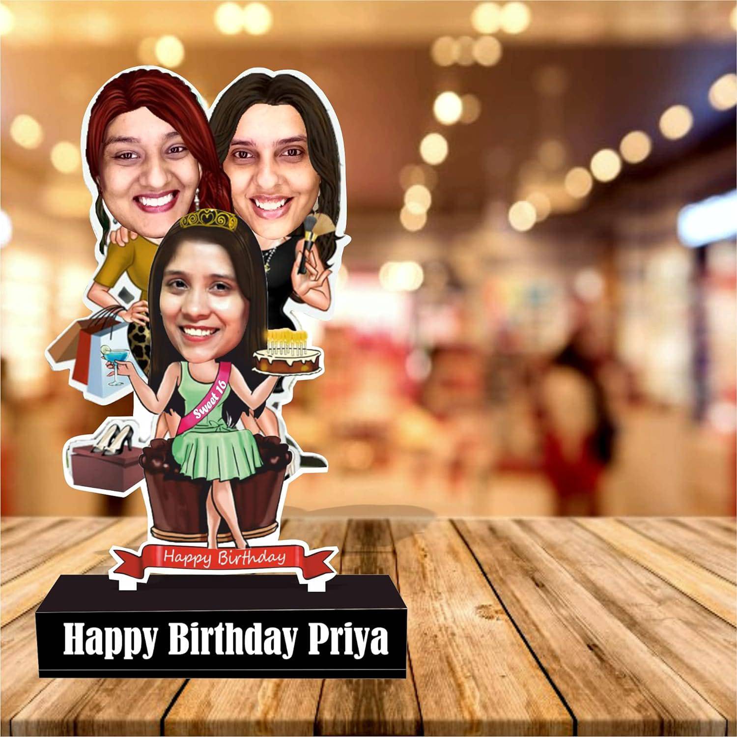 Birthday Gift for Sisters – Photo Caricature Standee - YuvaFlowers