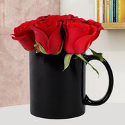 Black Mug With Red Roses - YuvaFlowers
