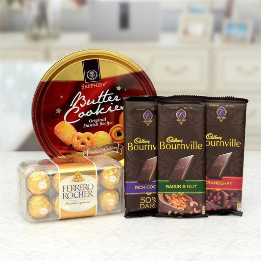 Bournville With Ferrero Rocher & Butter Cookies - YuvaFlowers