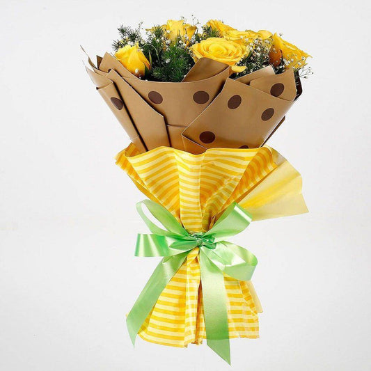 Bright 10 Imported Yellow Roses Bouquet - YuvaFlowers