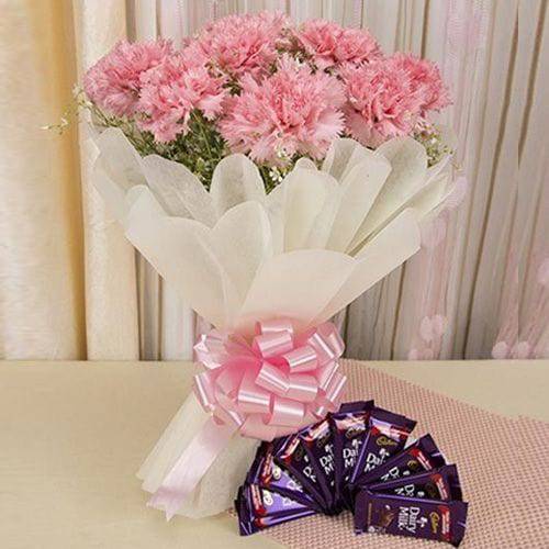 Carnations And Chocolates - YuvaFlowers
