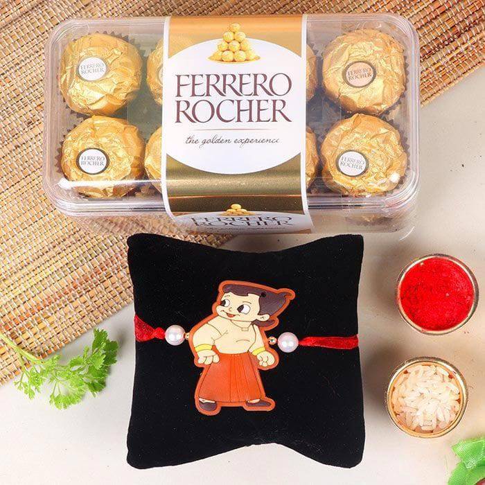 Chota Bheem Rakhi With 16 Ferrero Rochers - YuvaFlowers