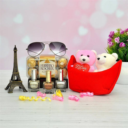 Couple Teddy with Chocolates and Sunglass - YuvaFlowers