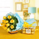 Dozen Yellow Roses with Rocher - YuvaFlowers