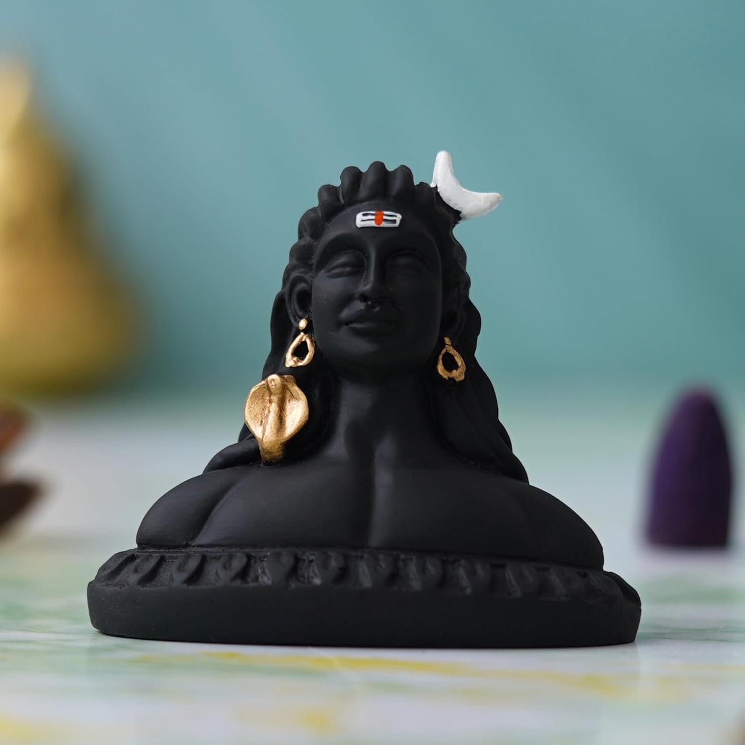 eCraftIndia Handcrafted Polyresin Black Adiyogi Lord Shiva Statue Murti for Car Dashboard Home, Pooja Room, Office Decor - YuvaFlowers