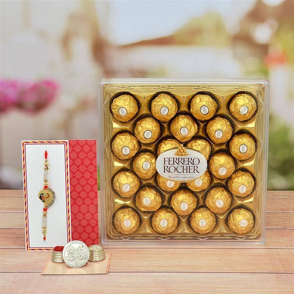 Exclusive 24 pieces Ferrero Rocher With Rakhi - YuvaFlowers