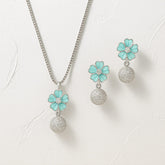 Floral Shaped Cute Pendant with Earrings Jewellery Set for Girls and Women