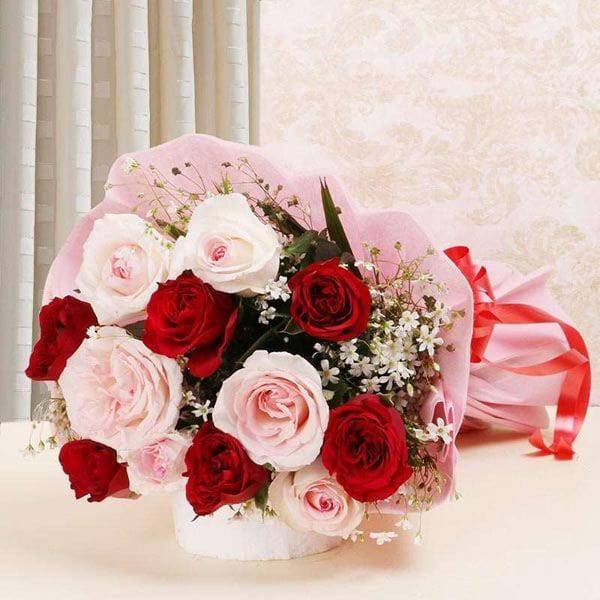 Glamorous Red and Pink Roses Bouquet - YuvaFlowers