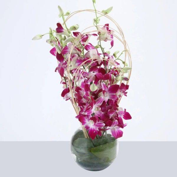 Glass Vase of Purple Orchids - YuvaFlowers