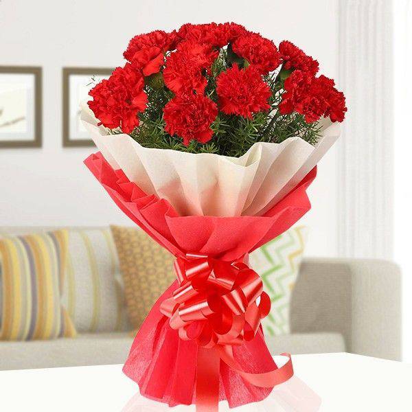 Graceful Red Carnation Bouquet - YuvaFlowers