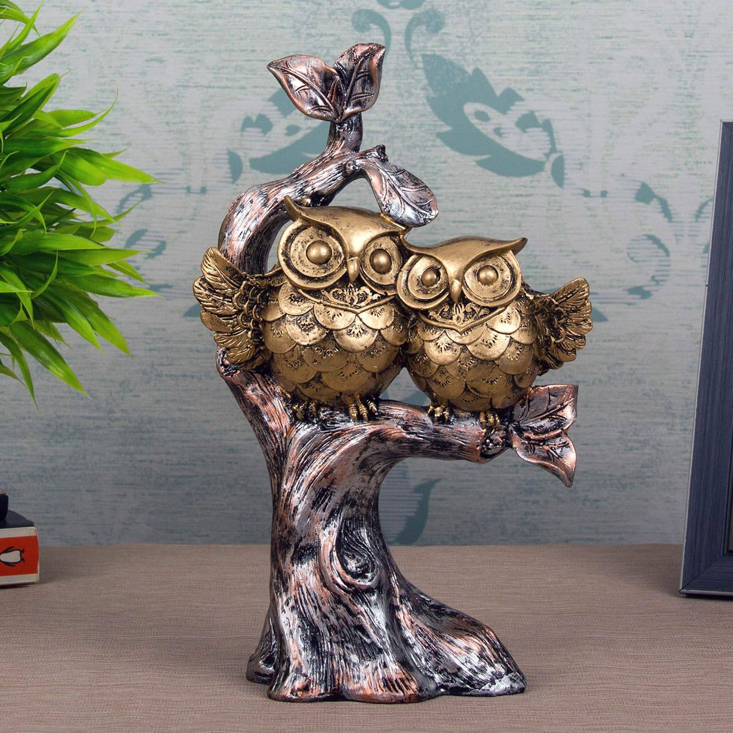 Handcrafted Owl Couple on Tree Showpiece Bird Statue for Home Décor Living Room Bedroom Table Top Antique Garden Decoration Items (26 X 17 cm) - YuvaFlowers