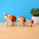 Handcrafted Wooden Painted Elephant Showpiece Set (Set of 3) – Home & Office Décor