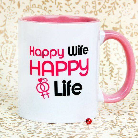 Happy Wife Happy Life Mug - YuvaFlowers