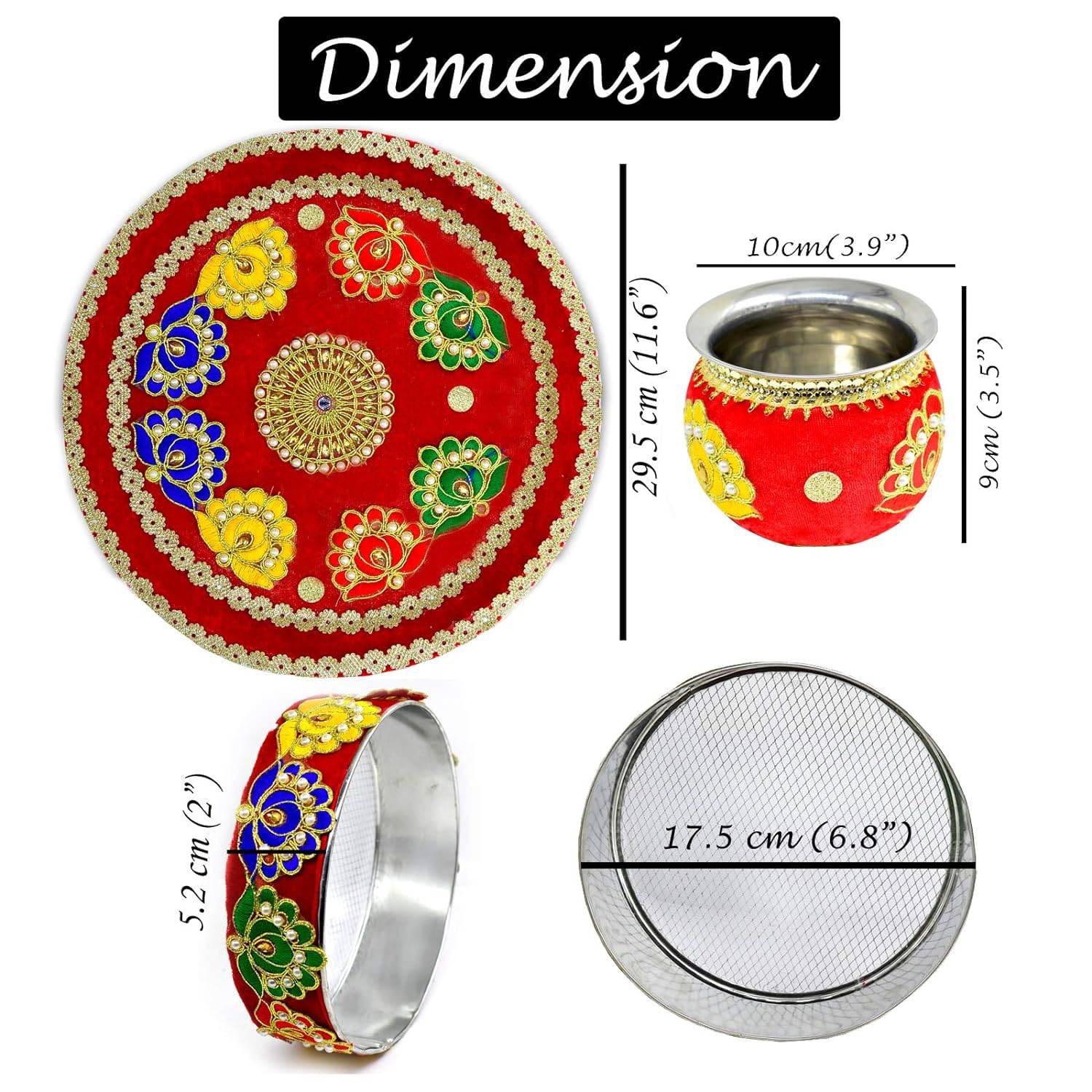 Karwa Chauth Complete 8 Pcs Set | Stainless Steel Thali |Lota | Calendar |Story Book | Channi | Roli Akshat | Greeting Card |Diya | Decorative Karwa Chauth Thali with All item - YuvaFlowers