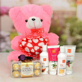 Ladies Watch With Cosmetics & Teddy Hamper - YuvaFlowers