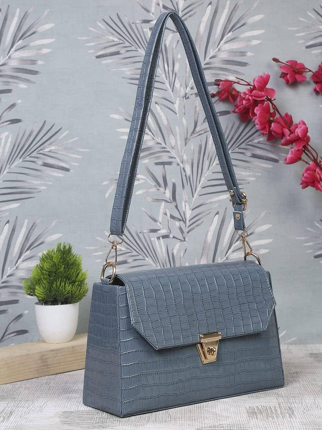 Leatherette Side Sling Bags For Women's Ladies (Croco Frame) (Green_FGO-450) - YuvaFlowers