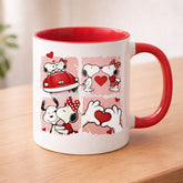 Love Story Cartoon Couple Ceramic Mug – Red & White Valentine Coffee Cup
