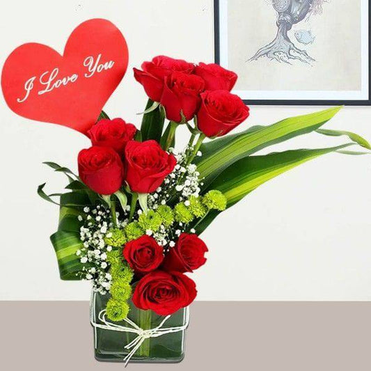 Lovely Red Roses in Vase - YuvaFlowers