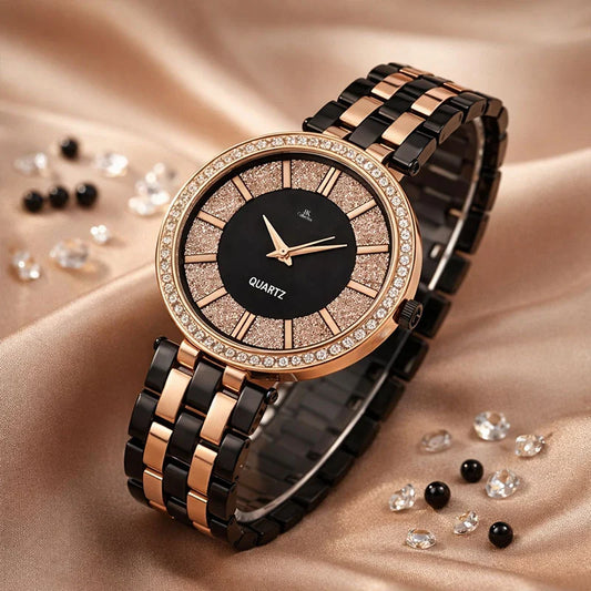 Luxe Noir Rose Gold Crystal Dial Women’s Quartz Watch