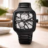 Midnight Edge Skeleton Automatic Watch – Black Steel Square Edition