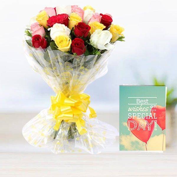 Mix Roses with Greeting Card - YuvaFlowers