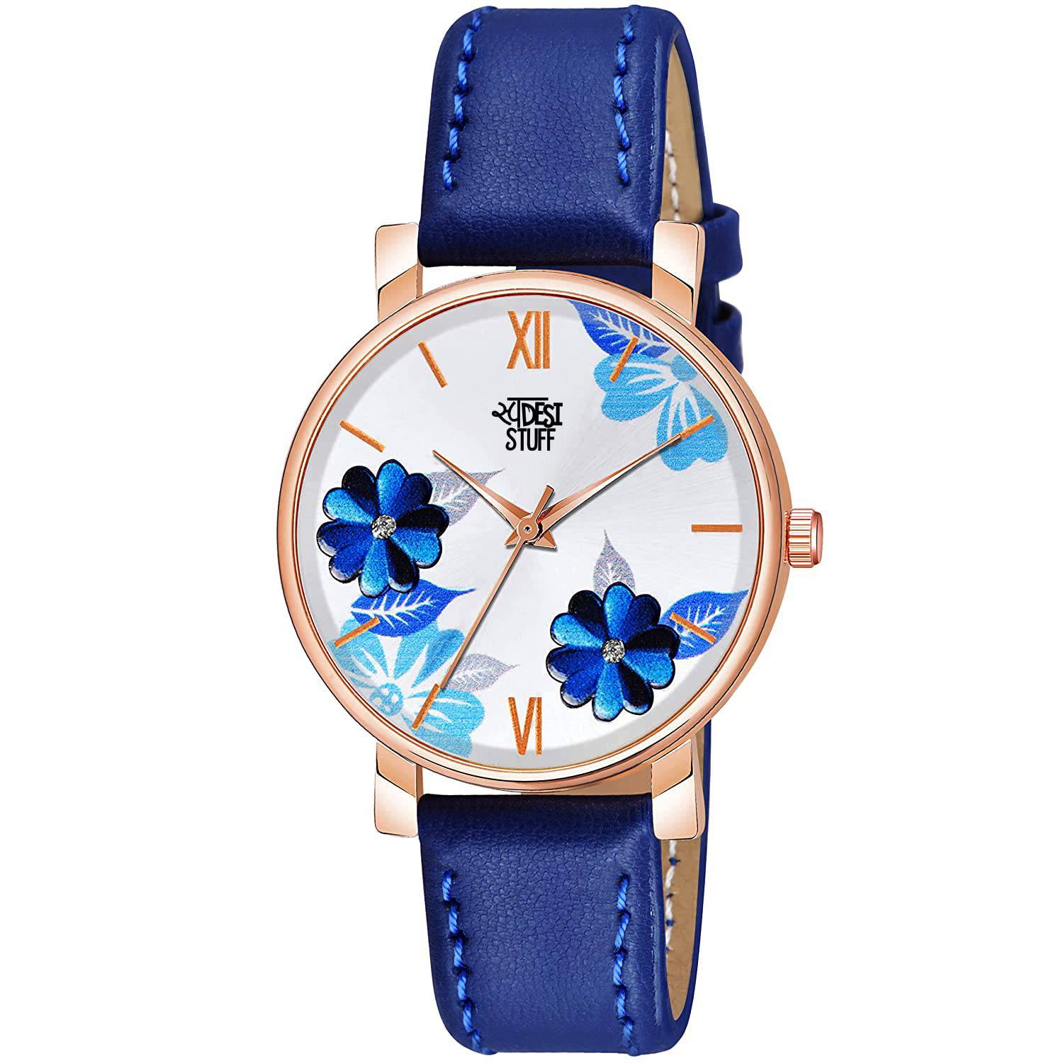 Multi Color Flower Dial Premium Leather Strap Analog Watch for Women and Girls - YuvaFlowers