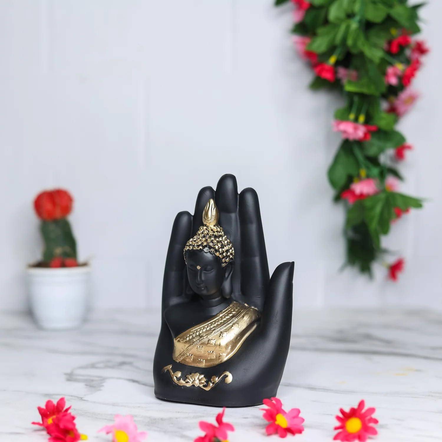 Palm Buddha Idol for Home Decor - Serene Handcrafted Buddha Statue -Buddha Statues Showpieces for Living Room - YuvaFlowers