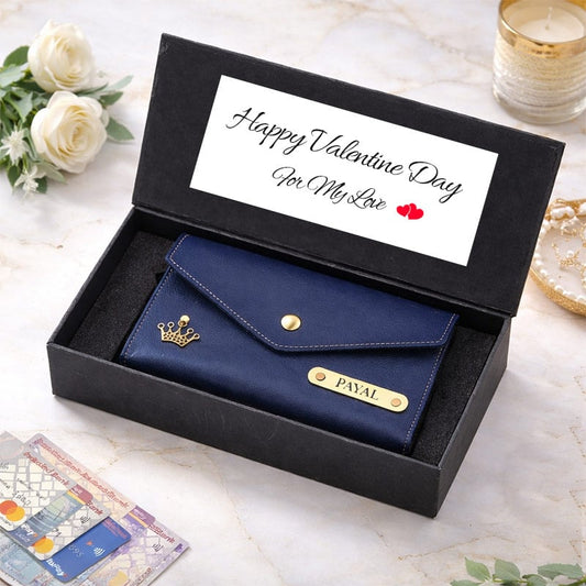 Personalized Valentine’s Day Women’s Wallet Gift Box – Custom Name Clutch for Her