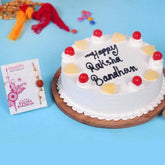 Pineapple Cake With Designer Rakhi Combo - YuvaFlowers