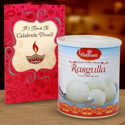 RASGULLA & DIWALI CARD HAMPER - YuvaFlowers