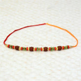 Red and Green Rudraksh Mouli Rakhi - YuvaFlowers
