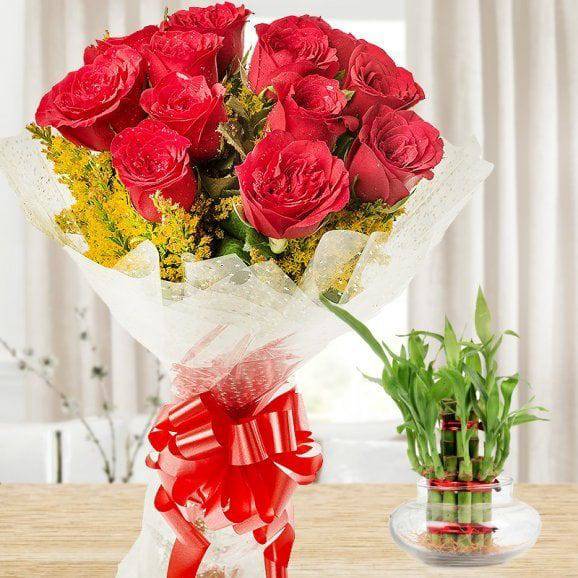Red Roses  And Luck Hamper - YuvaFlowers