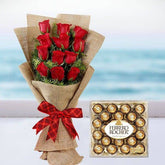 Stylish Roses Bunch With Rocher - YuvaFlowers
