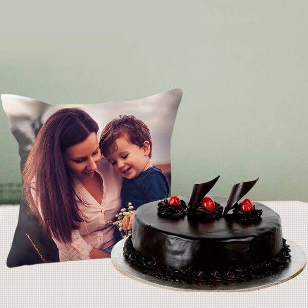 Truffle Cake with Picture Cushion Combo - YuvaFlowers