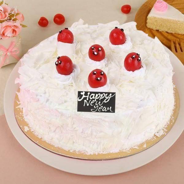 White Forest New Year Cake - YuvaFlowers