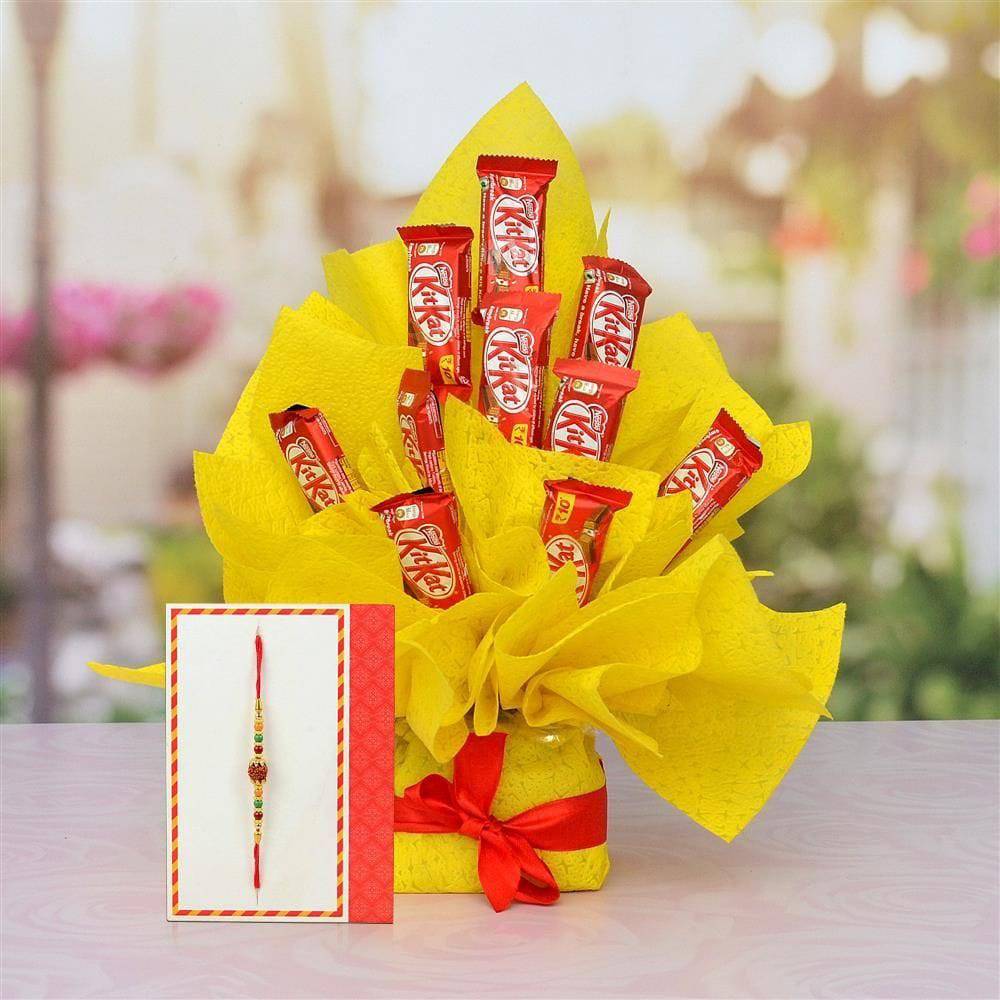 10 Pcs Kit Kat Bouquet With Rakhi - YuvaFlowers