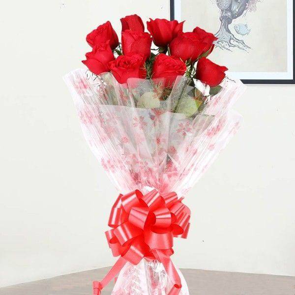 10 Red Roses Bouquet - YuvaFlowers