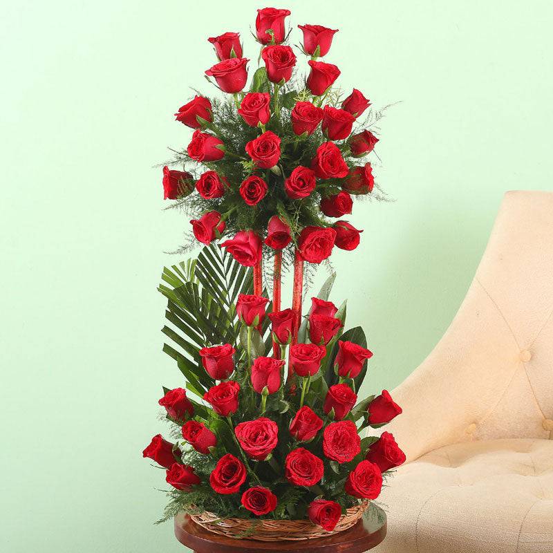 2 Tier Red Roses Arrangement - YuvaFlowers