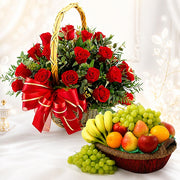20 Red Roses Arrangment with Fruits