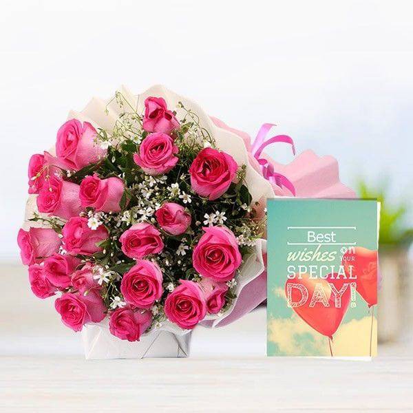 30 Pink Roses N Greeting Card - YuvaFlowers